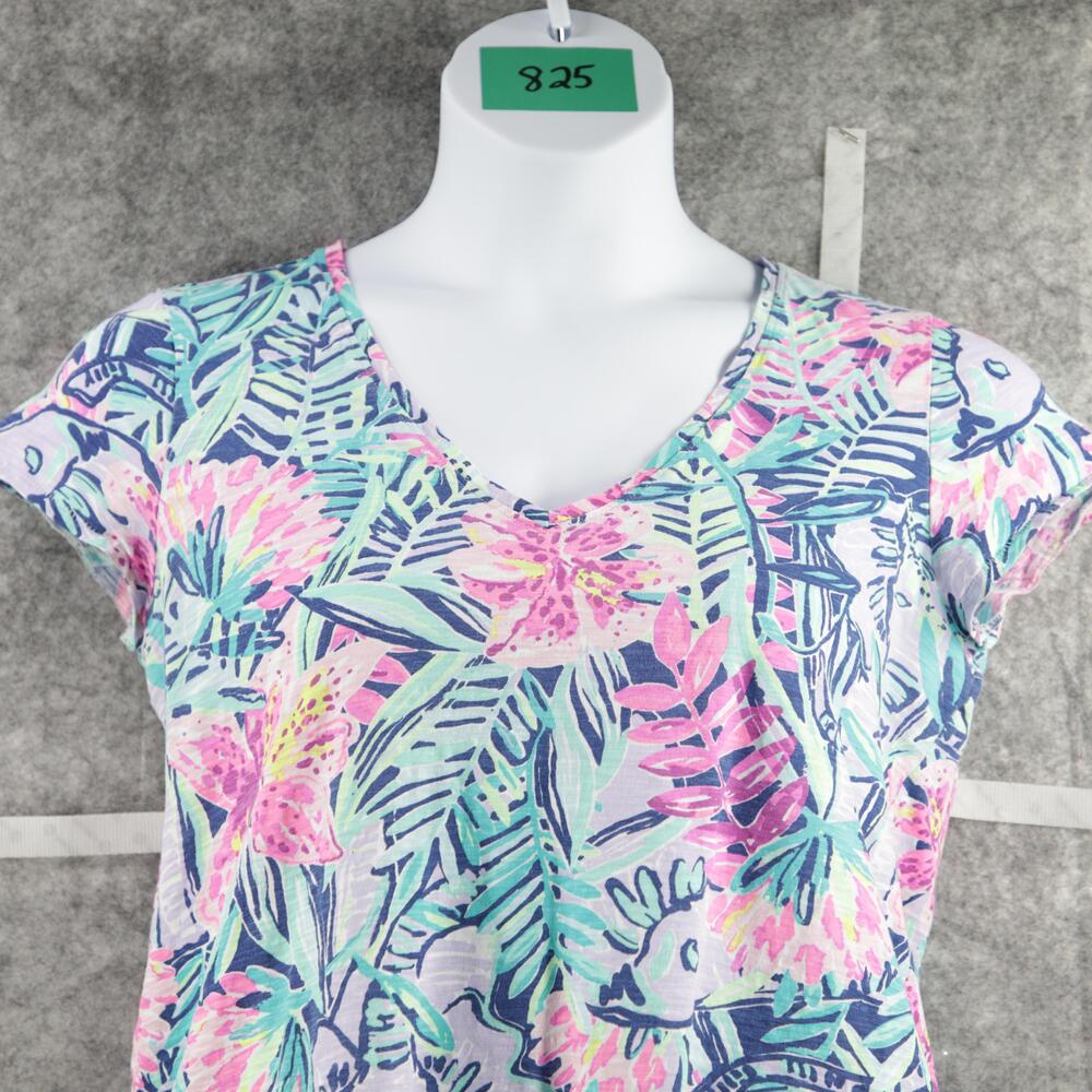 Lilly Pulitzer Shirt Womens Medium V Neck Short Sleeve Floral Tropical Summer - Picture 2 of 10